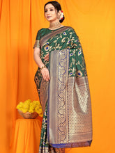Surabhi Sunflower Golden Zari Worked Heavy Banarasi Dark Green Saree